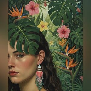 Beaded Teal and Coral Earrings